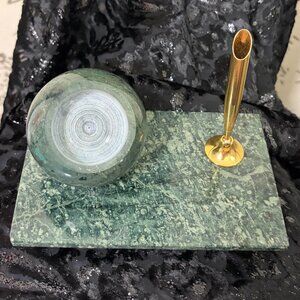 VINTAGE MCM Green Marble Desk Set –MCM Executive Pen Holder & Ring Dish Ash Tray